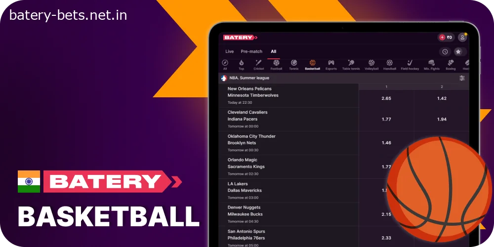 Bet on Basketbal at Batery India